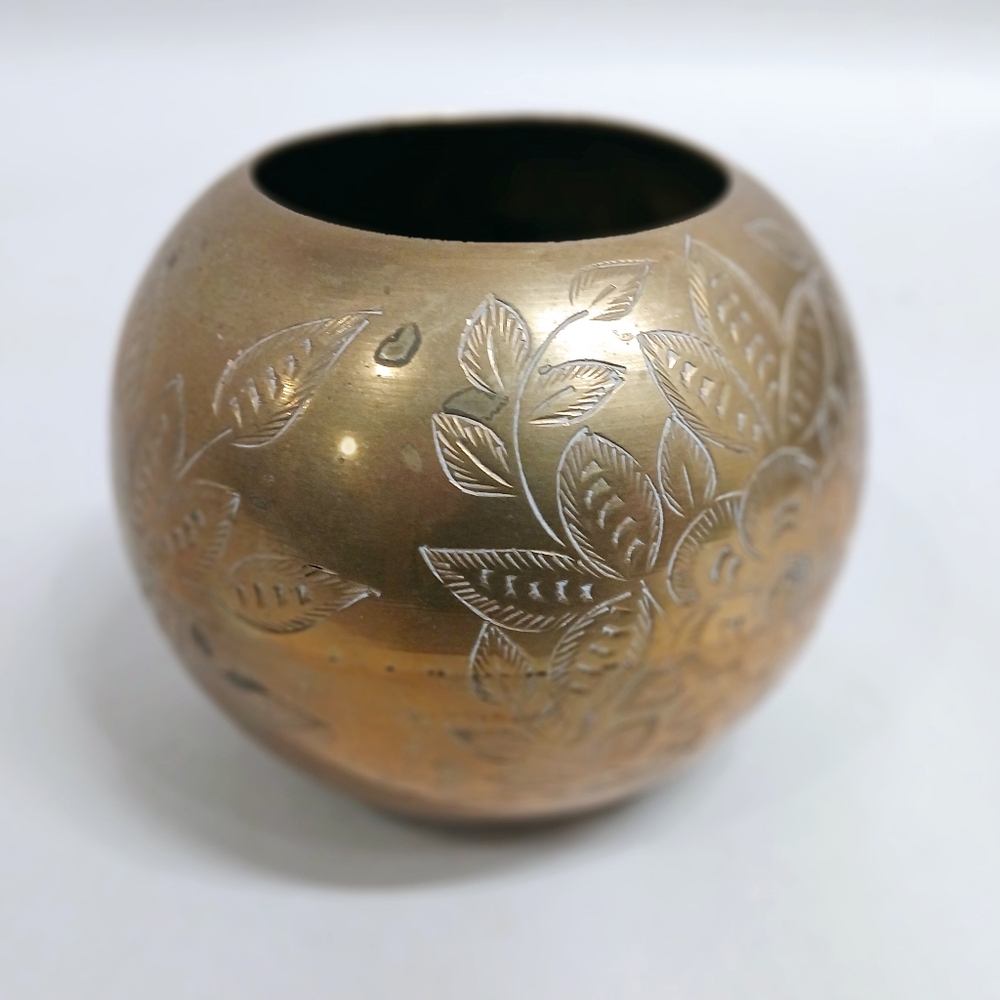 Vintage Brass Floral Engraved Vase